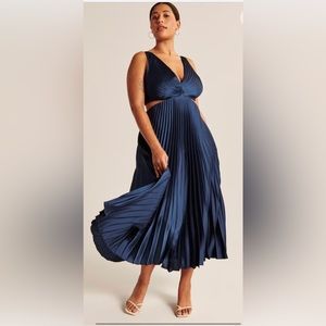Abercrombie pleated satin cutout maxi dress navy